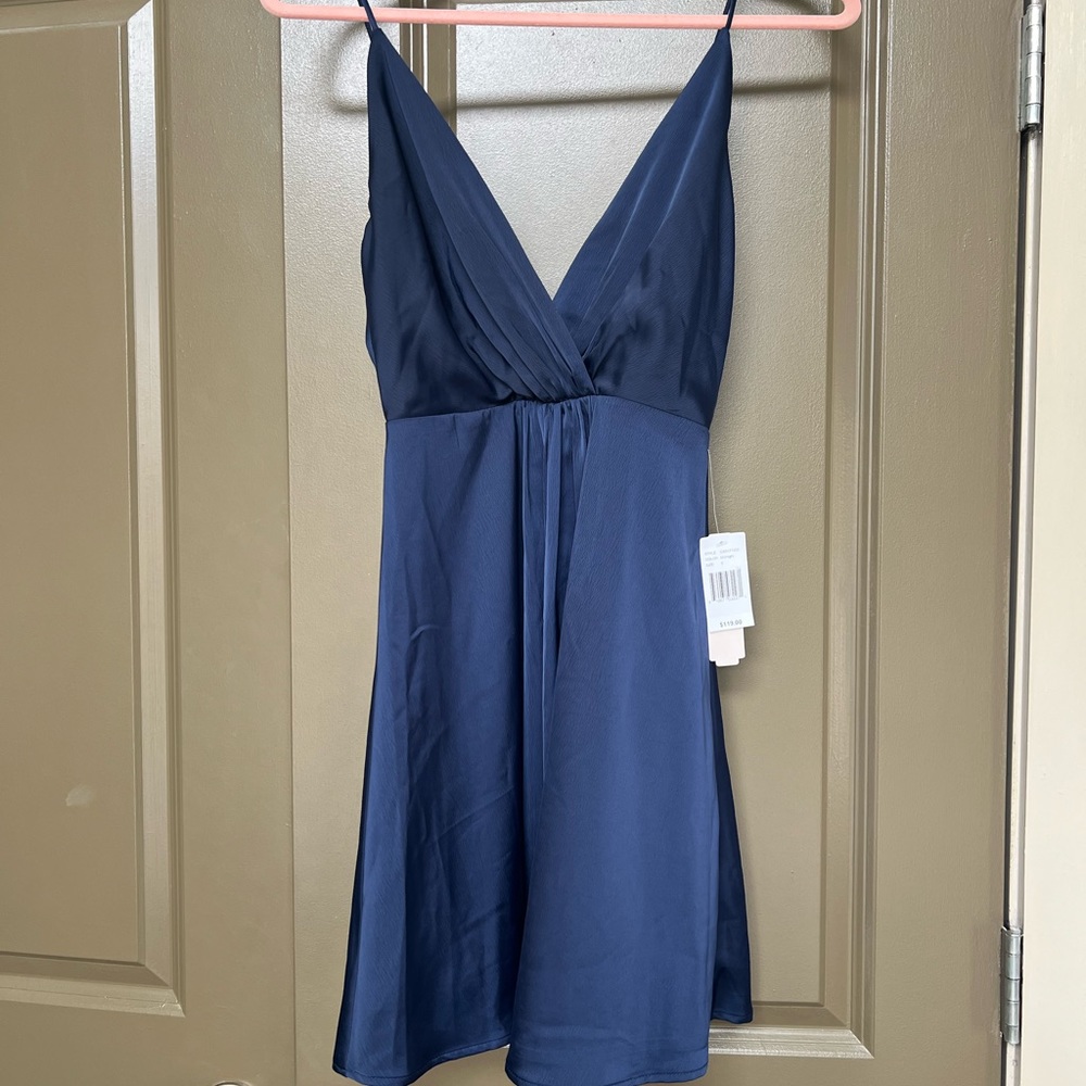 Navy blue satin cocktail dress